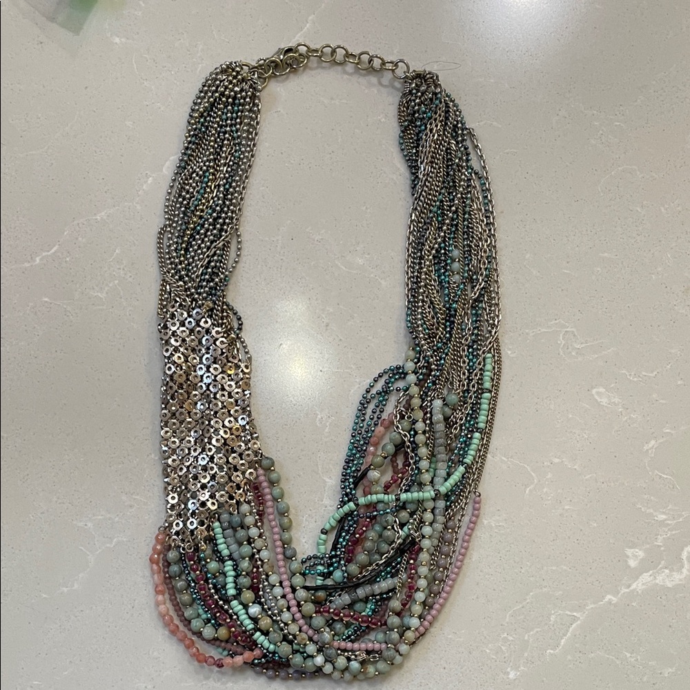 Stella & Dot Silver and Pastel Beaded Necklace